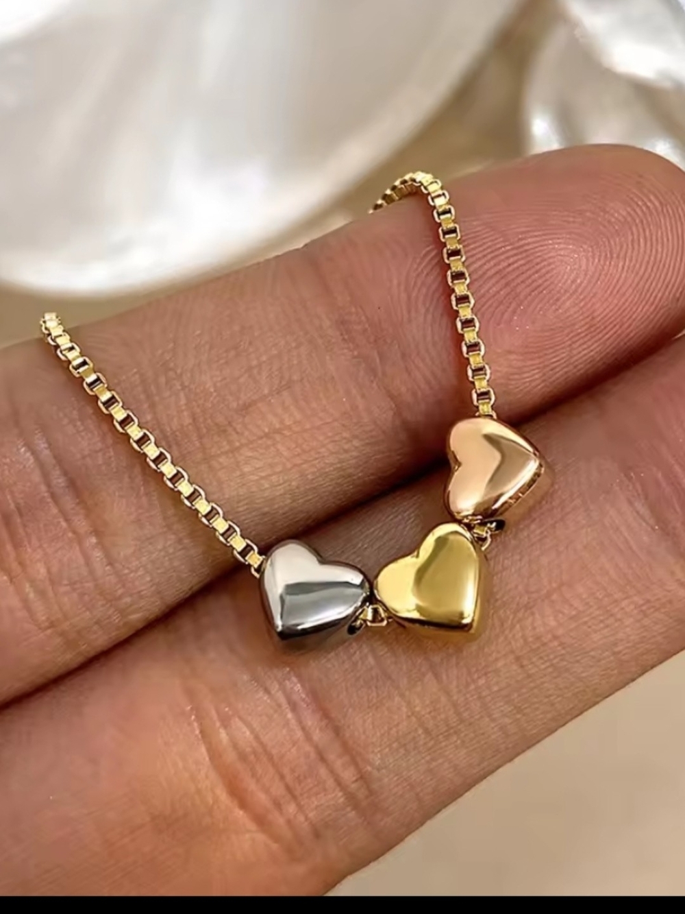 Tri-Tone Heart Pendant Necklace -SILVER PLATED Rose Gold & Silver